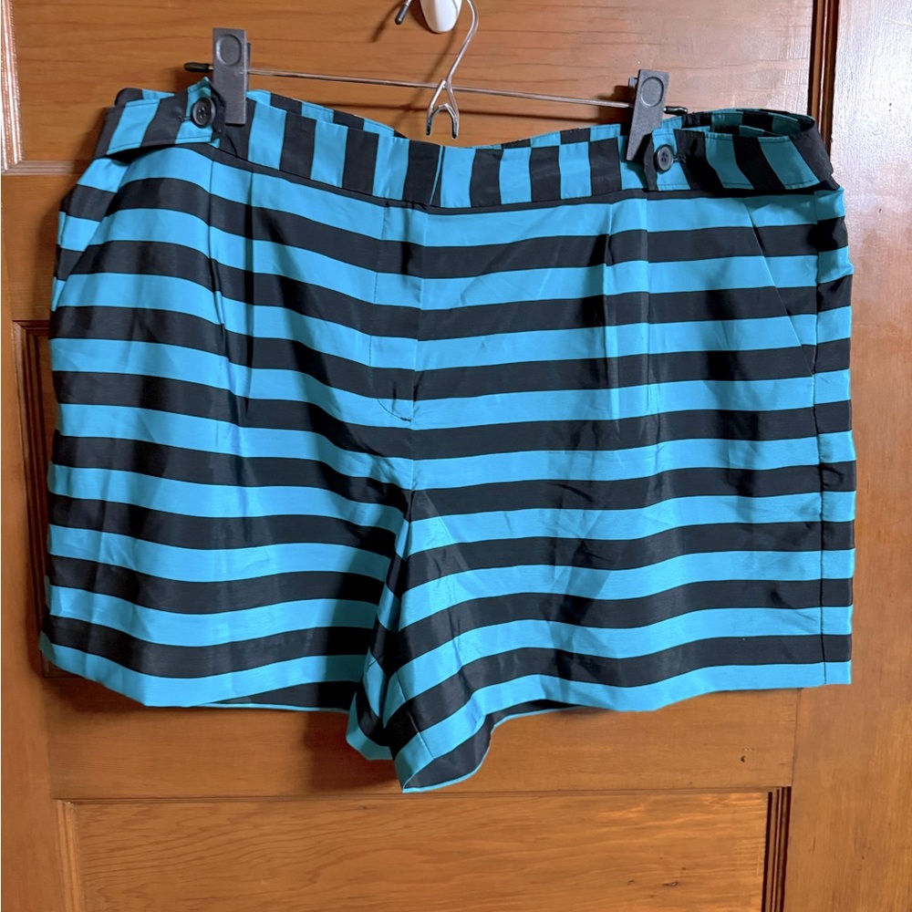Ann Taylor Loft Womens Shorts Size 16 Teal black Striped Pockets